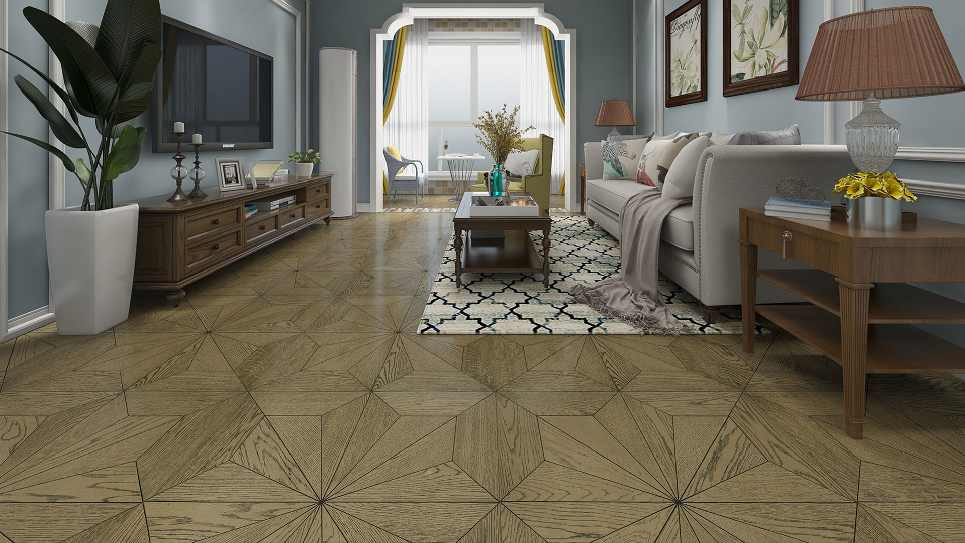 意大利garbelotto实木复合地板,香槟金橡木罗马方形拼,进口地板